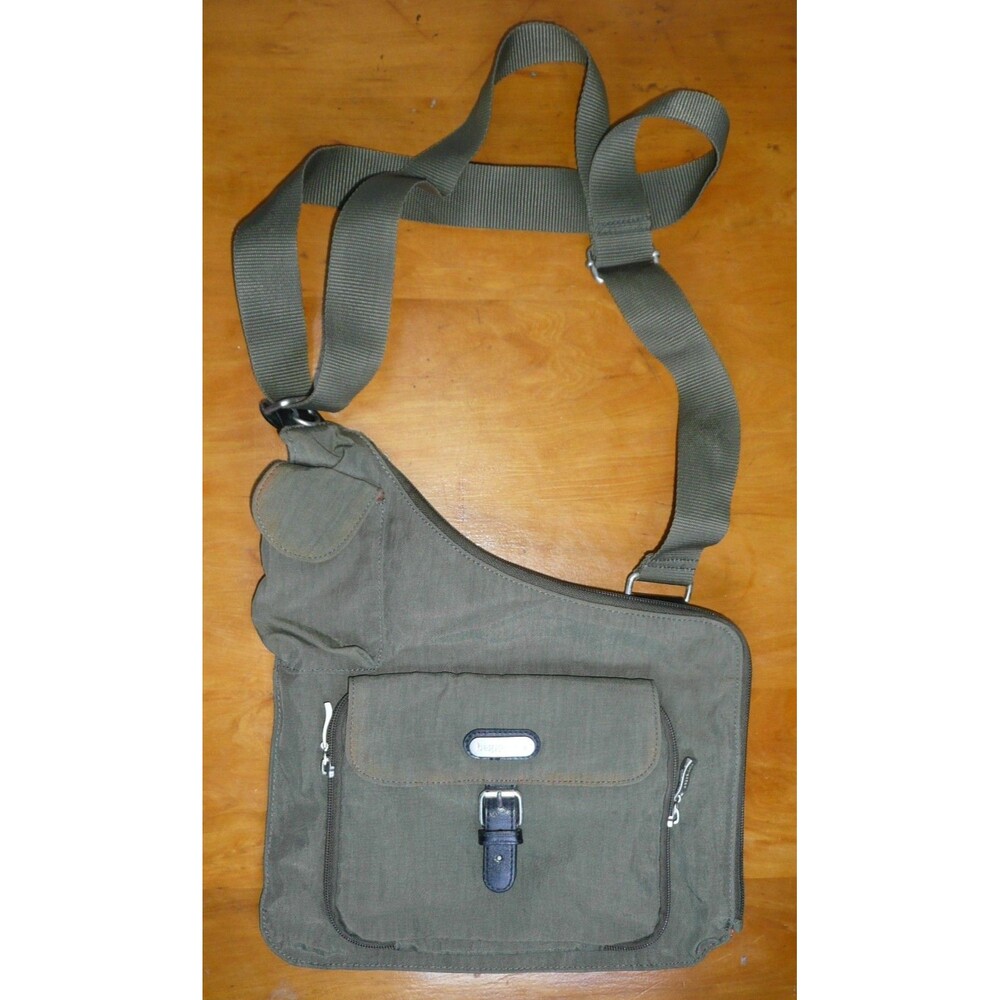 Baggallini Uptown Bag Nylon Canvas Crossbody Slim Messenger Sling Travel Green